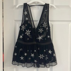 Black dressy v-neck star tank